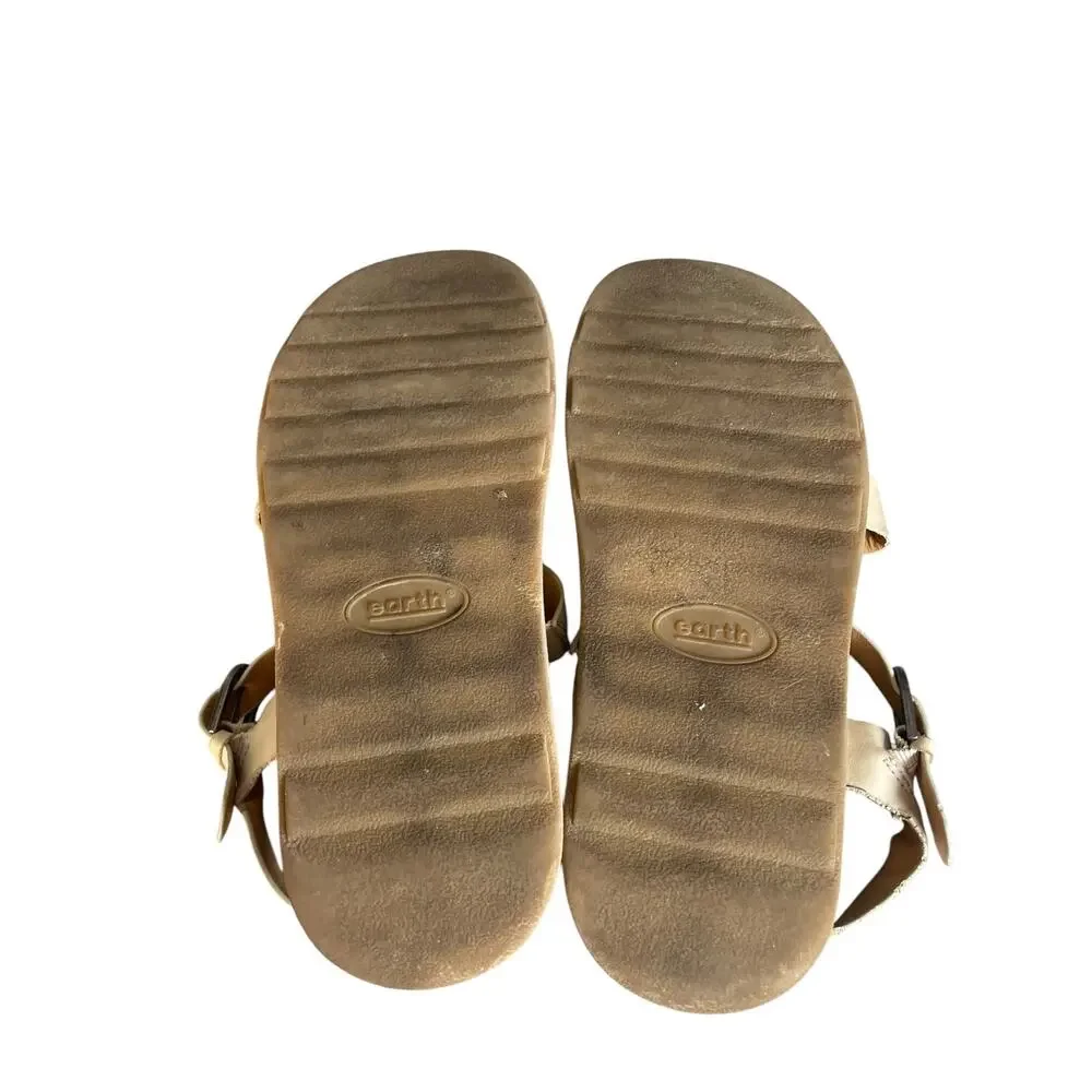 Earth Women’s Lainey Cream Colored Leather Round Toe Flat Sandals Size-12M